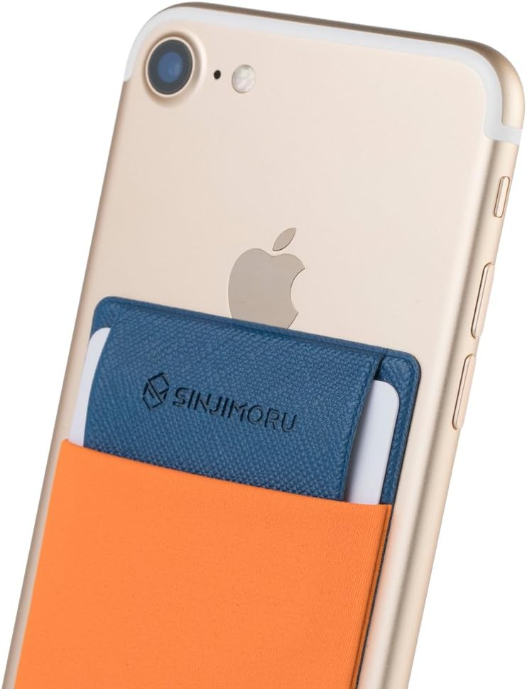 Sinjimoru Secure Card Holder for Back of Phone, Stretchy Fabric Cell Phone Wallet Stick On Credit Card Case for iPhone & Android. Sinji Pouch Flap Orange - Image 1